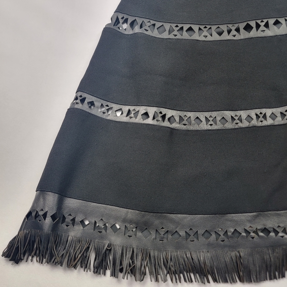 Parker black bandage aline vegan leather fringe and cutout trim dress - Picture 8 of 8